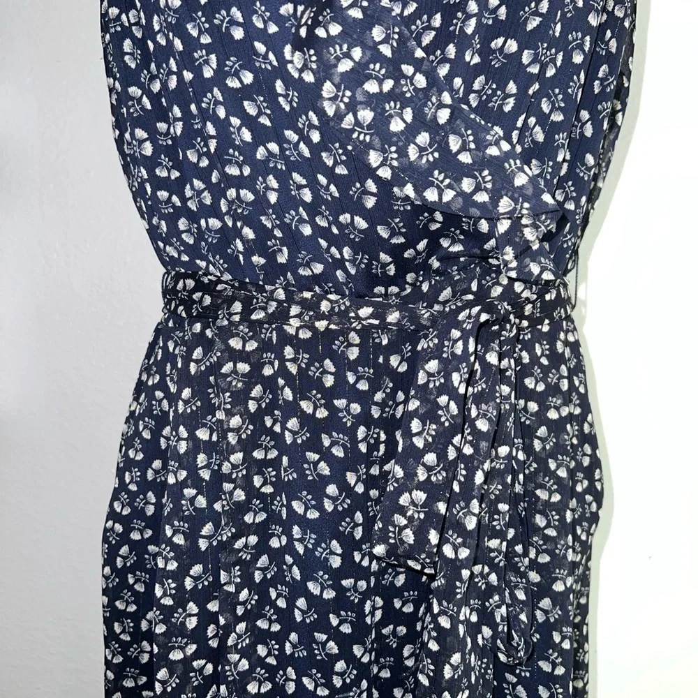 J. Crew Point Sur Navy Floral Sparkle Jumpsuit Size 8 - Picture 7 of 9